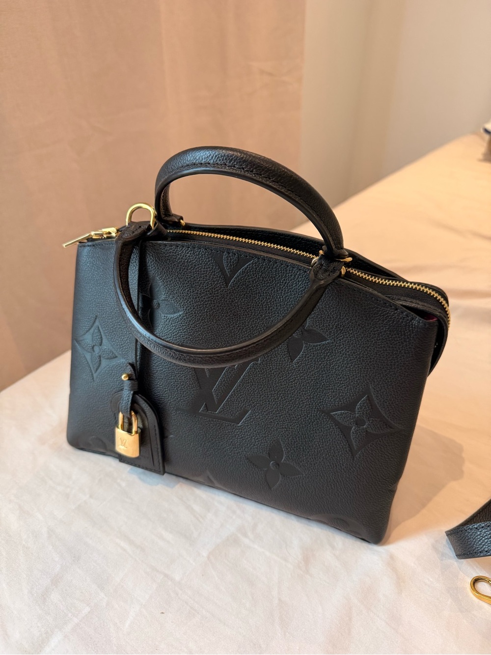 Louis Vuitton Black Embossed Monogram Top Handle Shoulder Bag with Gold Hardware